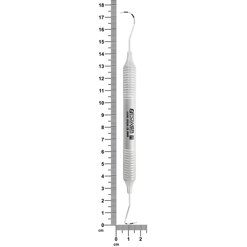 Nabers Q2N furcation probe with 6EZ handle shown beside ruler, 16.5 cm overall length