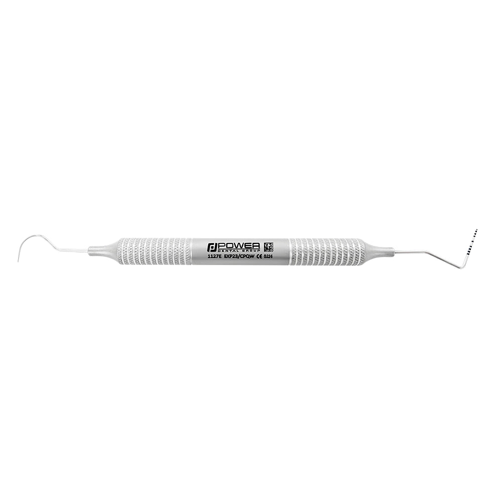 Horizontal view of #23/Williams double-ended explorer and periodontal probe with color-coded Williams markings and 6EZ handle