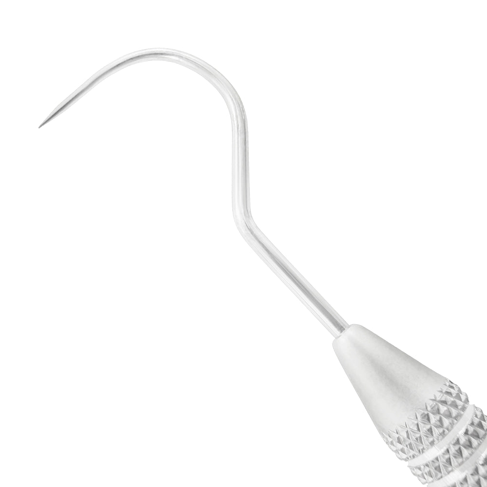 Macro 1 close-up of the left tip on the #23/CP-10 double-ended explorer and periodontal probe, SKU 1129