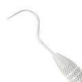 Macro 1 close-up of the left tip on the #23/CP-11 double-ended explorer and periodontal probe, SKU 1130