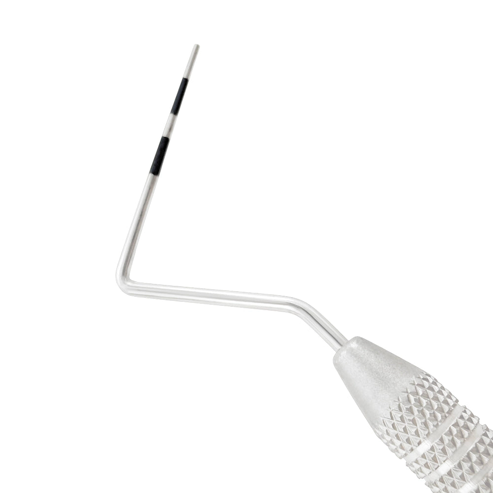 Macro 2 close-up of the right tip on the #23/CP-11 double-ended explorer and periodontal probe, SKU 1130