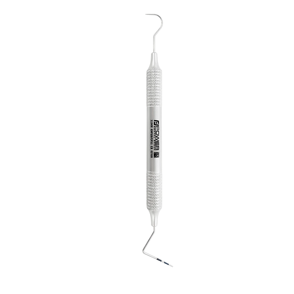 Vertical view of #23/CP-11 double-ended explorer and periodontal probe with 3-6-8-11 mm markings and 6EZ handle, SKU 1130E
