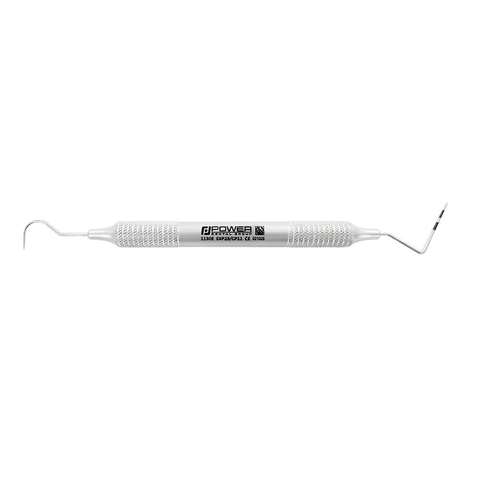 Horizontal view of #23/CP-11 double-ended explorer and periodontal probe with 3-6-8-11 mm markings and 6EZ handle
