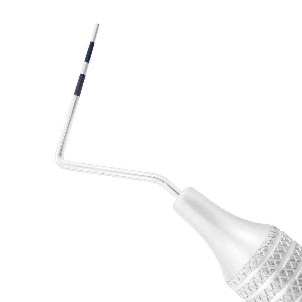 Macro 2 close-up of the right tip on the #23/CP-11 double-ended explorer and periodontal probe, SKU 1130E