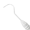 Macro 1 close-up of the left tip on the #23/WHO double-ended explorer and periodontal probe, SKU 1131