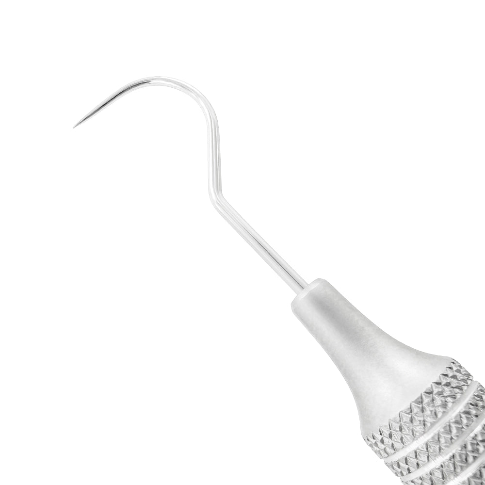 Macro 1 close-up of the left tip on the #23/WHO double-ended explorer and periodontal probe, SKU 1131E