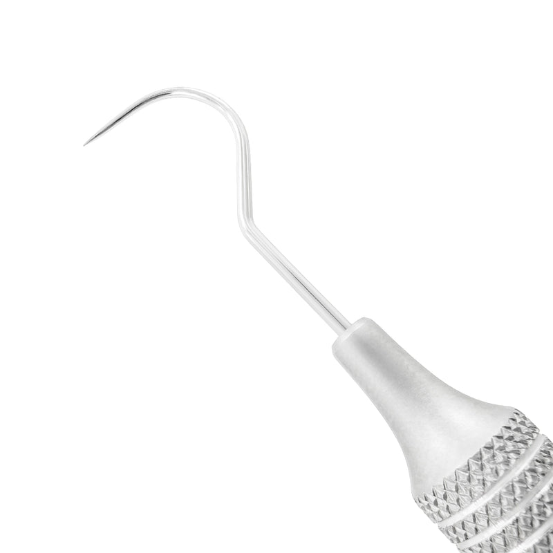 Macro 1 close-up of the left tip on the #23/WHO double-ended explorer and periodontal probe, SKU 1131E