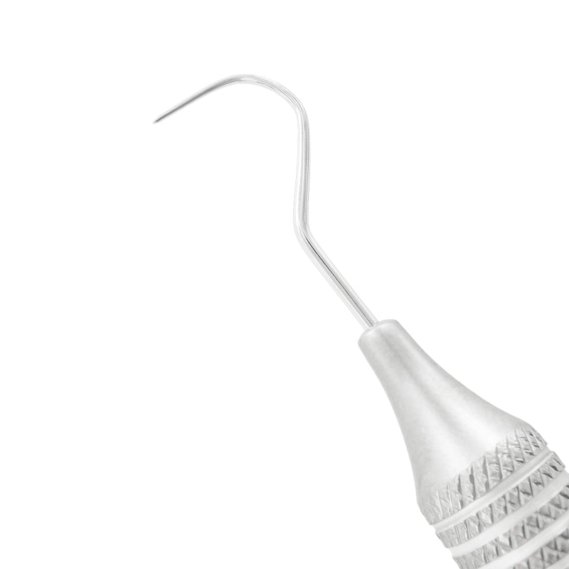 Macro 1 close-up of the left tip on the #23/CP-12 double-ended explorer and periodontal probe, SKU 1132E