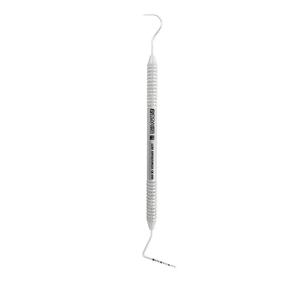 Vertical view of #23/UNC15 double-ended explorer and periodontal probe with 1-15 mm markings and 3EZ handle, SKU 1133