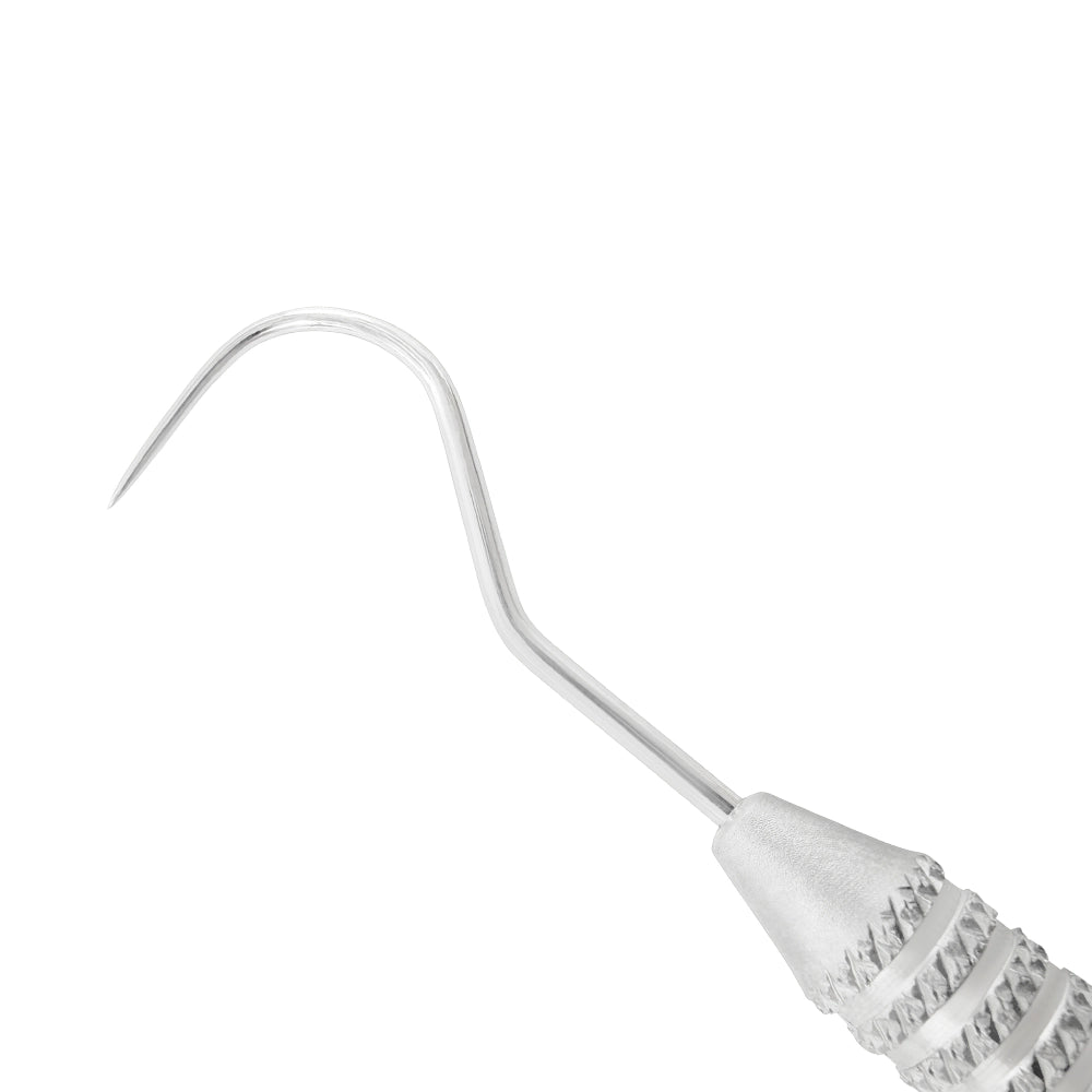 Macro 1 close-up of the left tip on the #23/UNC15 double-ended explorer and periodontal probe, SKU 1133