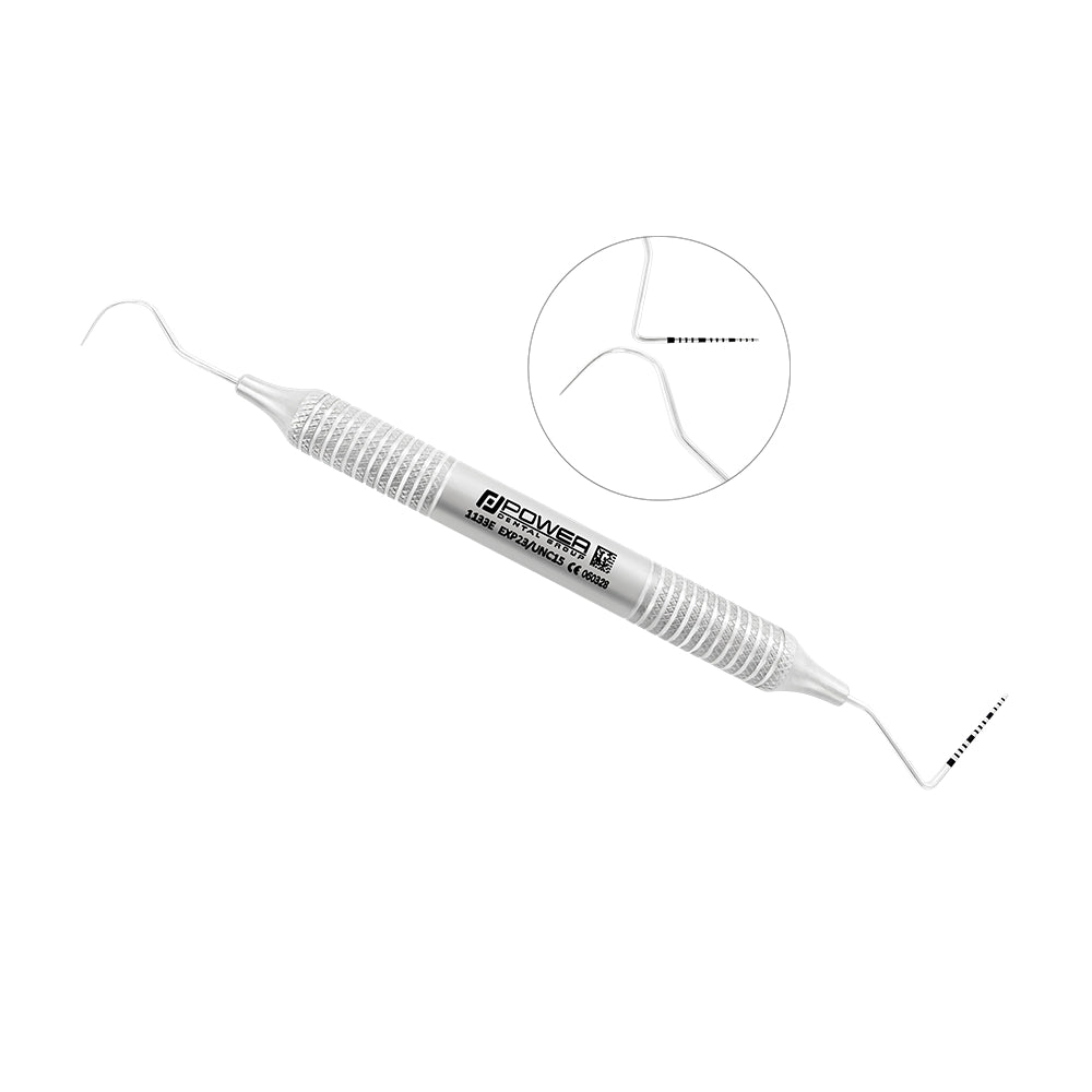 Explorer Probe EXP23/UNC15 combining a diagnostic #23 explorer and full-range 1-15 mm UNC15 periodontal probe with large-diameter 6EZ handle