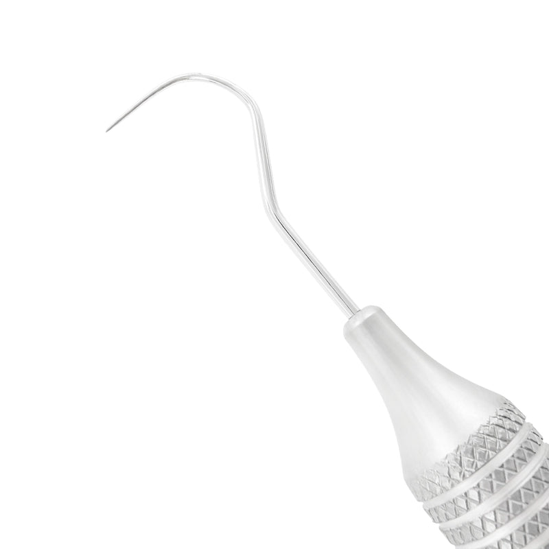 Macro 1 close-up of the left tip on the #23/UNC15 double-ended explorer and periodontal probe, SKU 1133E