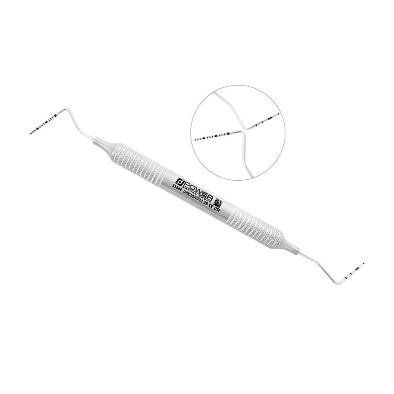 UNC15/CP11.5B double-ended periodontal probe combining a full 1-15 mm scale and ball-tipped screening end with large-diameter 6EZ handle