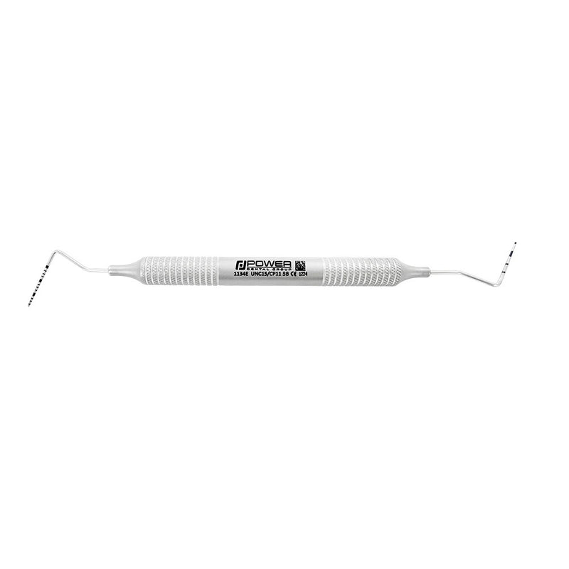 Horizontal view of UNC15/CP11.5B double-ended periodontal probe with 6EZ handle