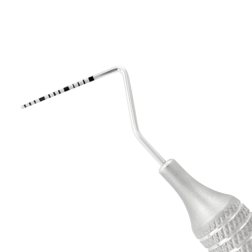 Macro 1 close-up of the left tip on the UNC15/WHO double-ended periodontal probe, SKU 1134E