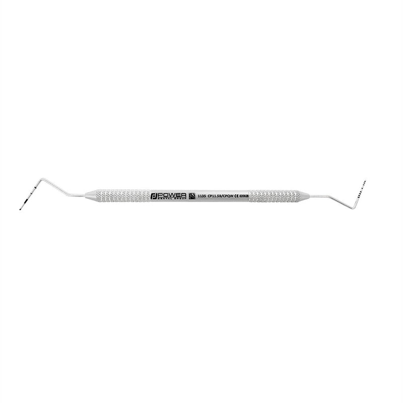 Horizontal view of CP11.5B/CPQW Williams double-ended periodontal probe with lightweight 3EZ handle