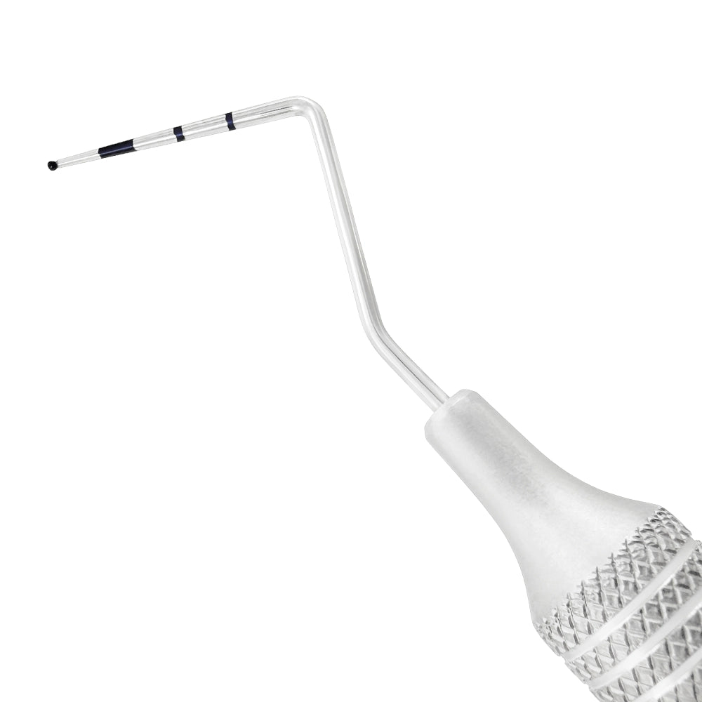Macro 1 close-up of the left tip on the WHO/Williams double-ended periodontal probe, SKU 1135E