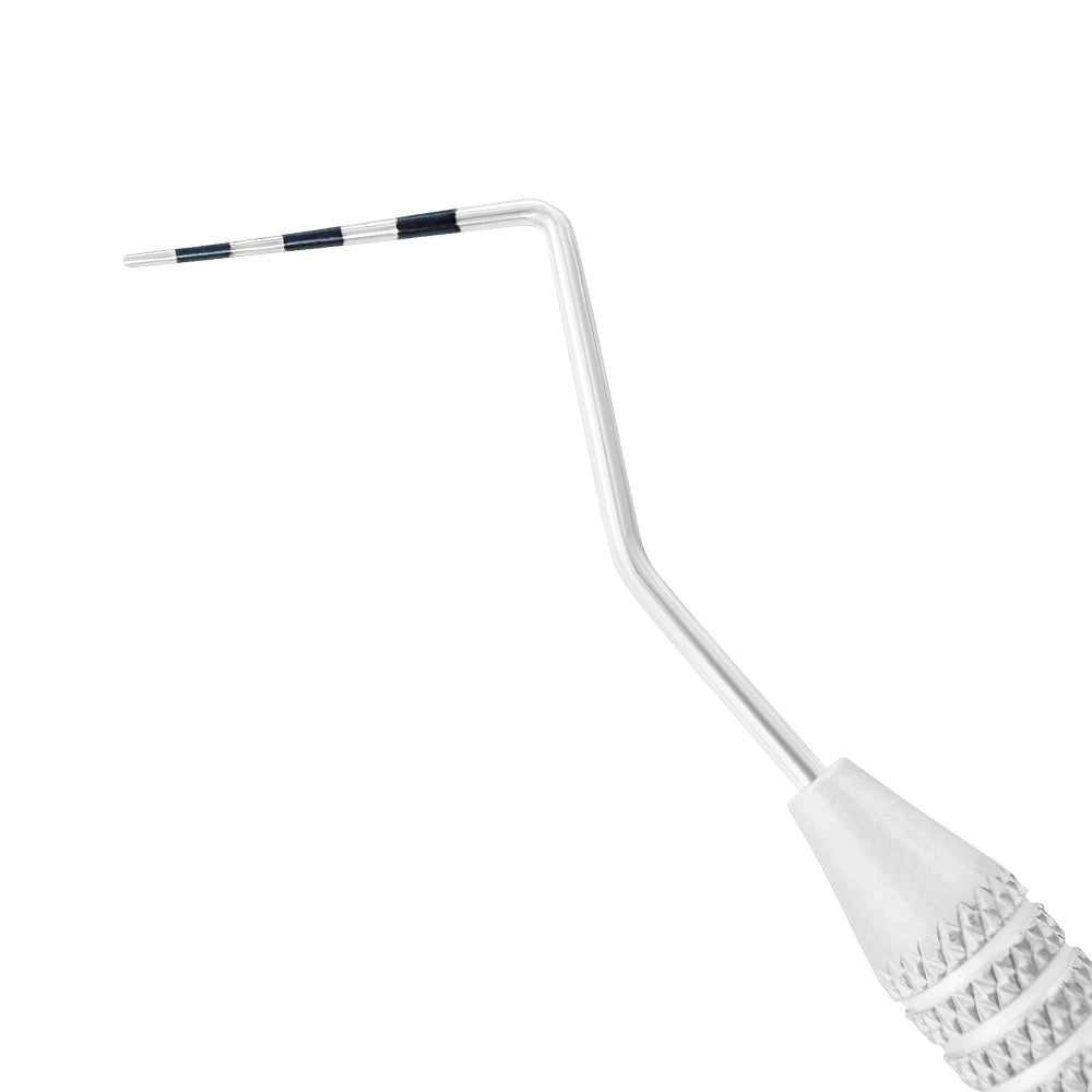 Close-up of CP2 periodontal probe working end with 2-4-6-8-10-12 mm measurement markings