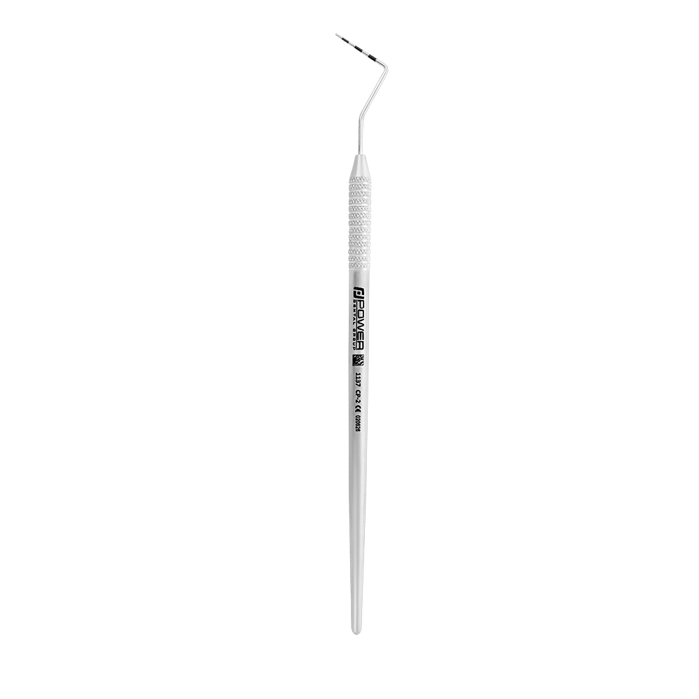 Vertical view of CP2 periodontal probe with 2-4-6-8-10-12 mm markings and lightweight 1EZ handle, SKU 1137