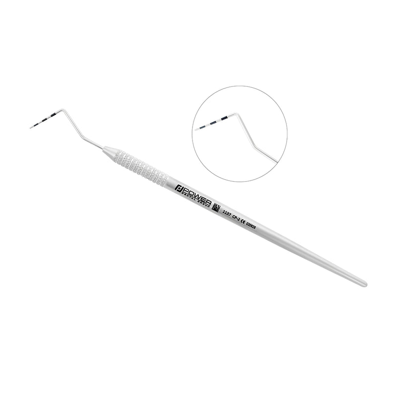 CP2 single-ended periodontal probe with 2-4-6-8-10-12 mm measurement markings and lightweight 1EZ handle