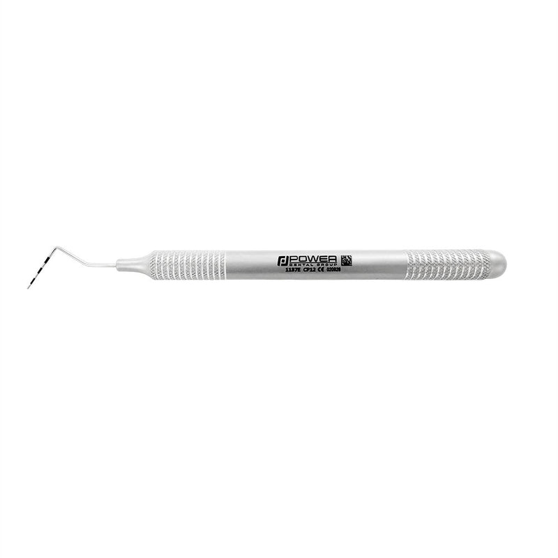 Horizontal view of CP2 periodontal probe with 2-4-6-8-10-12 mm markings and large-diameter 6EZ handle