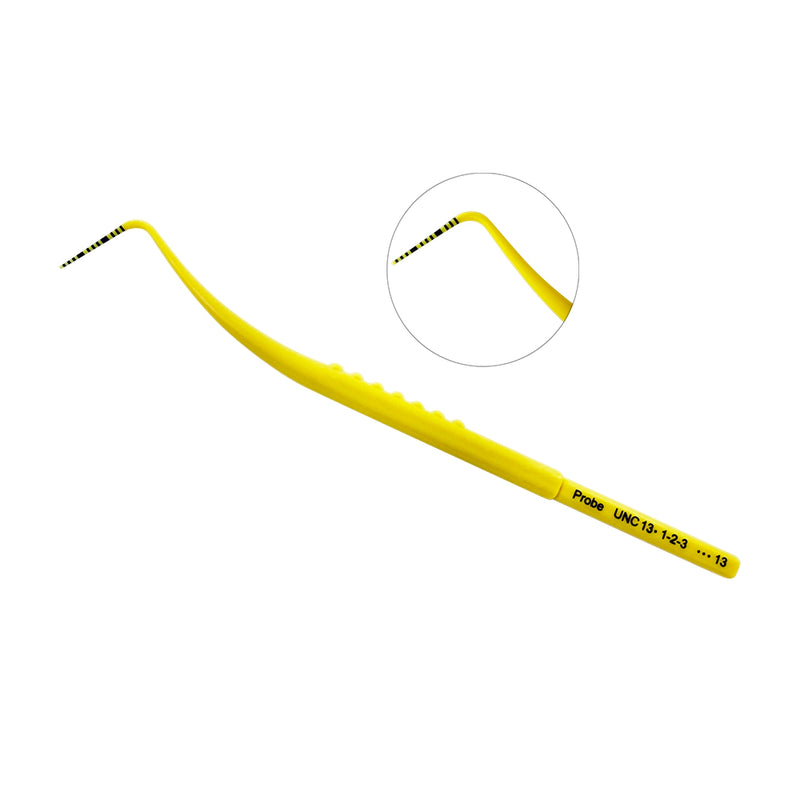 UNC13 plastic periodontal probe with 1-13 mm color-coded scale for periodontal and implant-maintenance assessment