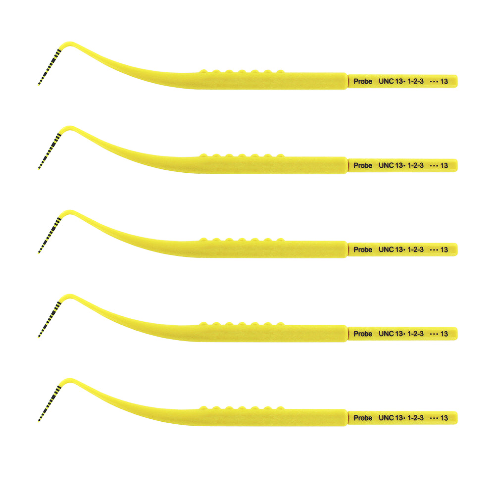 Pack of five UNC13 plastic periodontal probes with 1-13 mm color-coded markings, SKU 1150PS