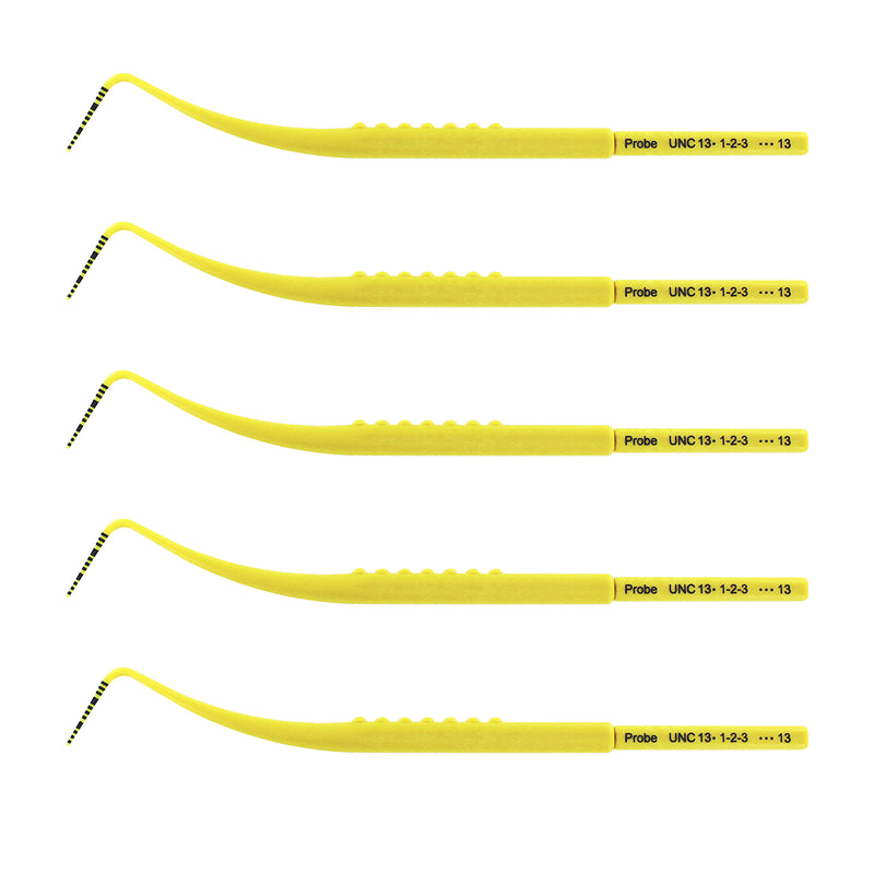 Pack of five UNC13 plastic periodontal probes with 1-13 mm color-coded markings, SKU 1150PS