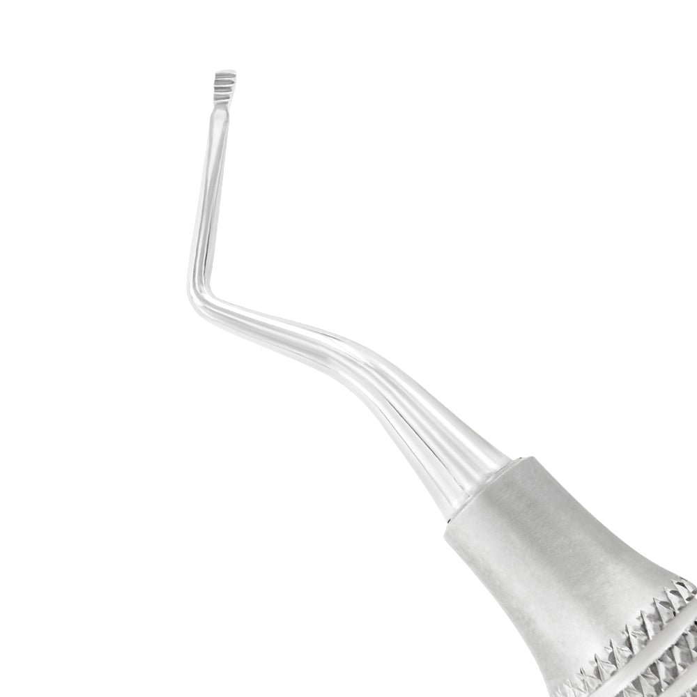 Detailed view of the angled serrated file tip on the Hirschfeld Periodontal File HF3/7