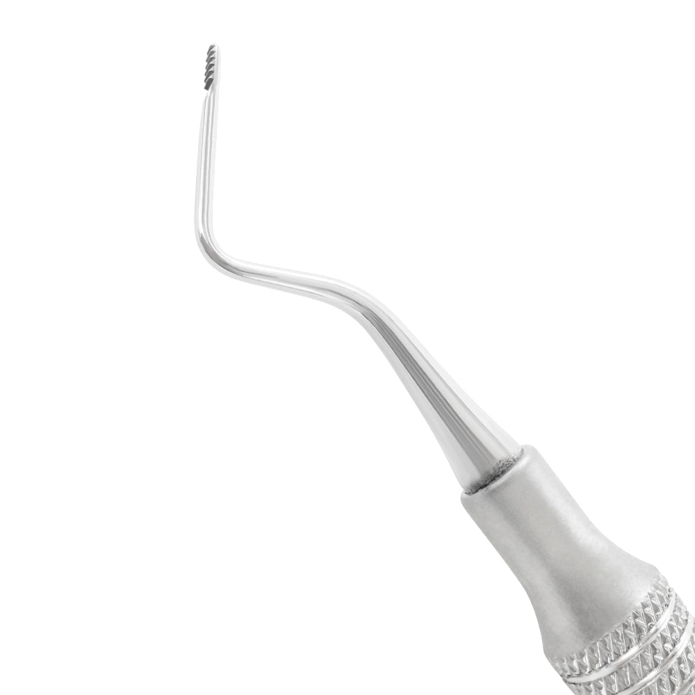 Detailed view of the angled serrated file blade on the Orban Periodontal File OR12/13