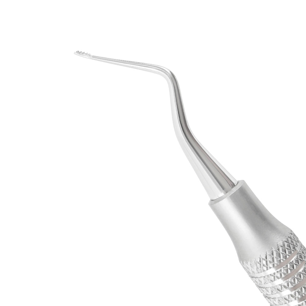 Close-up of the serrated working end on the Hirschfeld Periodontal File 5/11 – HF5/11