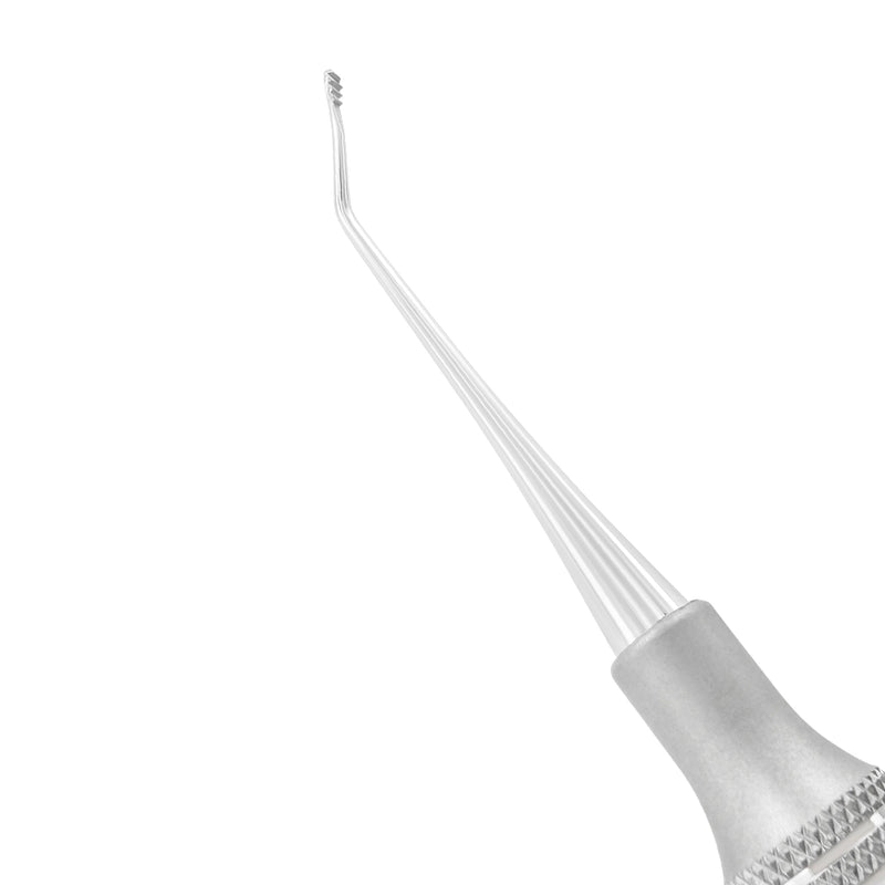Detailed view of the angled serrated file tip on the Hirschfeld Periodontal File HF9/10