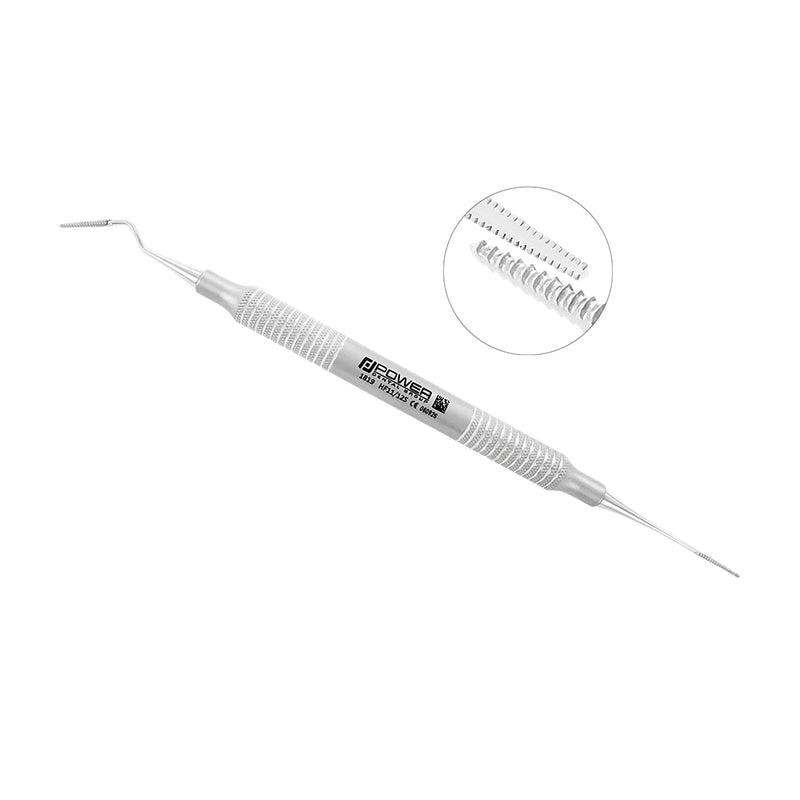 Angled view of the Buck Periodontal File 11/12 – F11/12S with serrated working-end detail