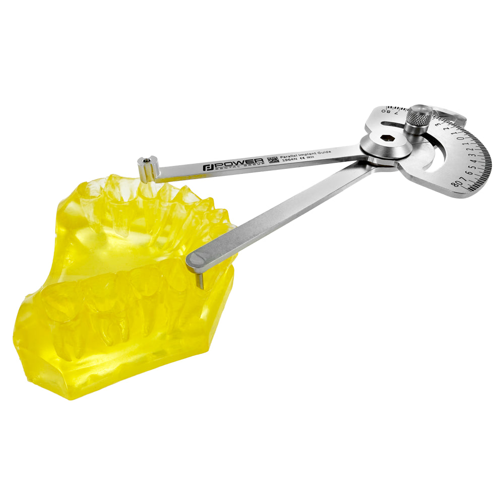 Power Implant Parallel Guide 3N positioned on dental model for implant spacing reference