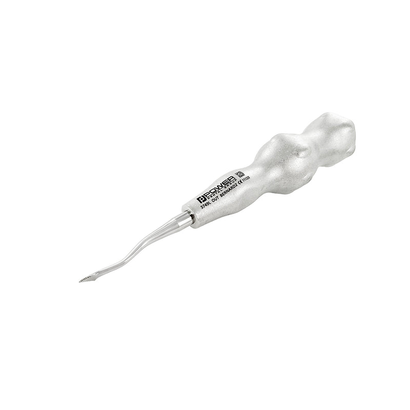 Spade Lux-Tome – Outer Curved Serrated Thin Tip dental instrument, angled view