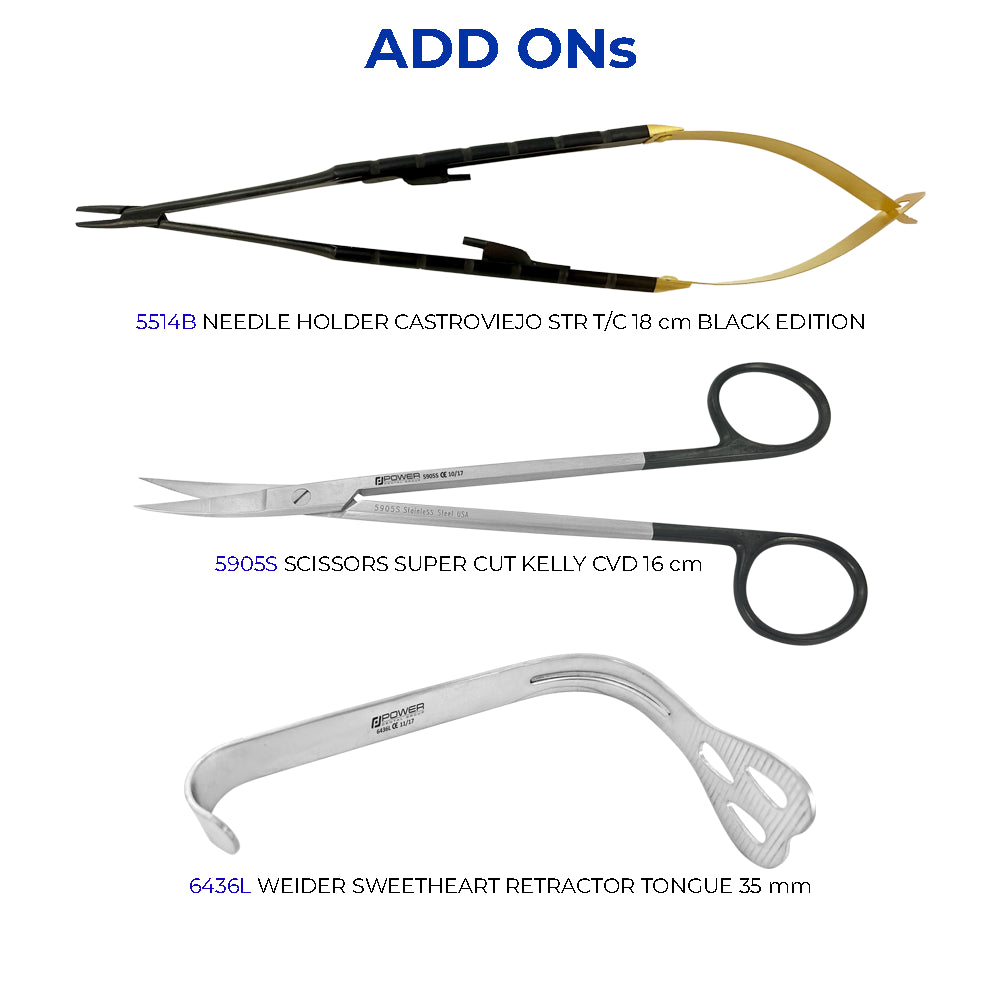 Optional add-on instruments for 3D Implant Institute surgical implant kit including forceps and scissors