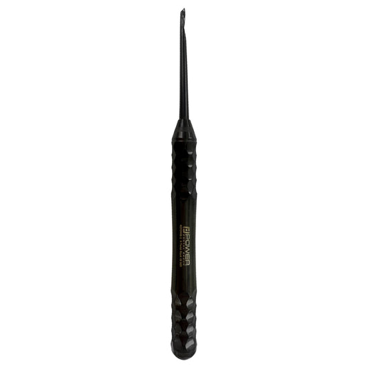 4033MB-1 Power Flex Twist Root Pick – Anterior Left single-ended Titanium Black Edition instrument, full-length straight view with Power Line faceted handle.