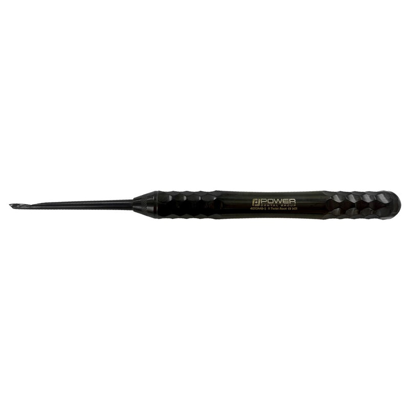 4033MB-1 Power Flex Twist Root Pick – Anterior Left single-ended root pick, horizontal product view with black titanium-coated working tip and faceted handle.