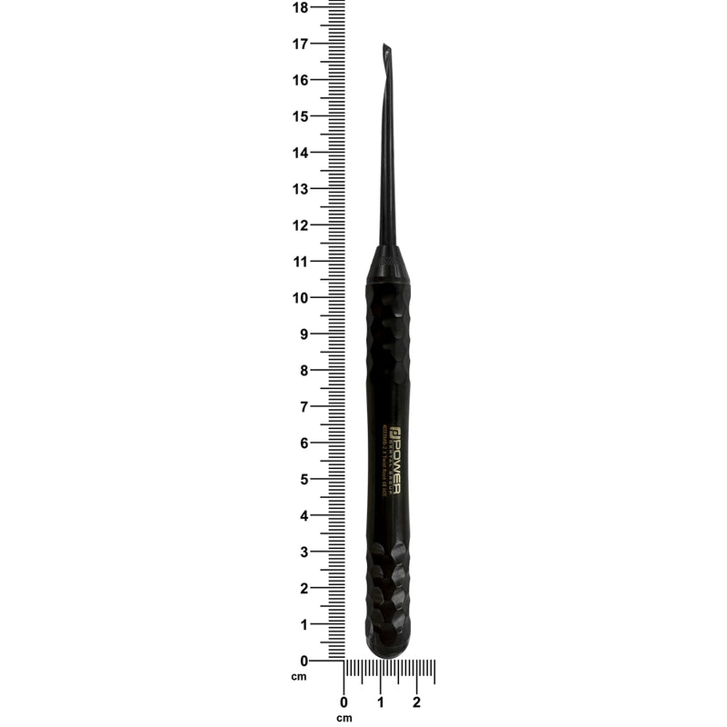 4033MB-2 Power Flex Twist Root Pick – Anterior Right Titanium Black Edition shown next to a ruler for size reference.