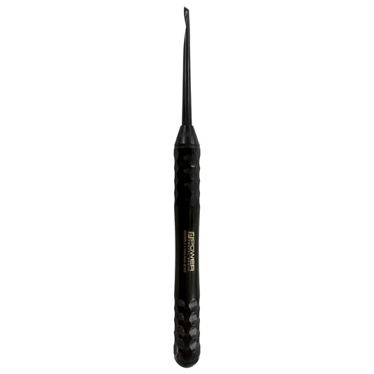 4033MB-2 Power Flex Twist Root Pick – Anterior Right single-ended Titanium Black Edition instrument, vertical full-length view with Power Line faceted handle.