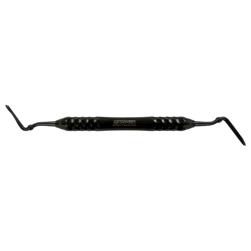 4033MB-3 Power Flex Twist Root Pick – Posterior double-ended root pick, horizontal product view with black titanium-coated working ends and faceted ergonomic handle.
