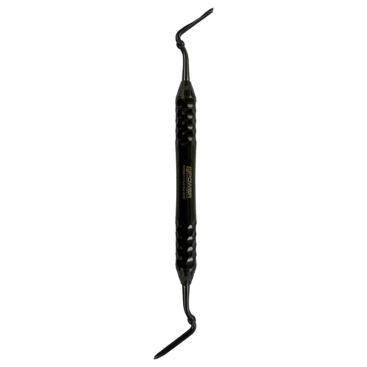 4033MB-3 Power Flex Twist Root Pick – Posterior double-ended Titanium Black Edition instrument, full-length vertical view with Power Line faceted handle.