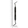 4033MB-3 Power Flex Twist Root Pick – Posterior double-ended Titanium Black Edition shown next to a ruler for size reference.
