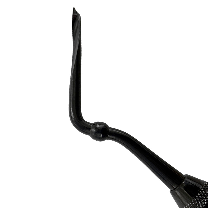 Close-up of one working end on the 4033MB-3 Power Flex Twist Root Pick – Posterior double-ended Titanium Black Edition instrument for precise posterior root tip retrieval.