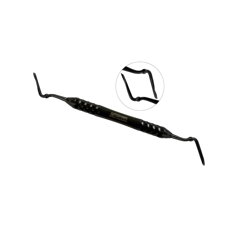 4033MB-3 Power Flex Twist Root Pick – Posterior double-ended instrument with black titanium-coated working ends, shown diagonally with close-up detail.