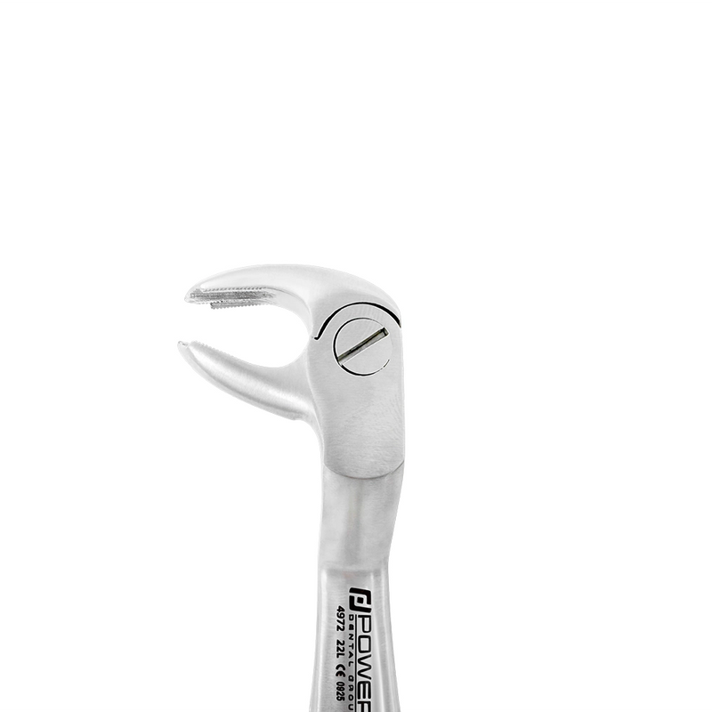 Front close-up of the serrated inner beaks on 4972 Power Extraction Forceps – #22 Molar Pattern, 45° Cross-Arch – Lower Left / Upper Right.