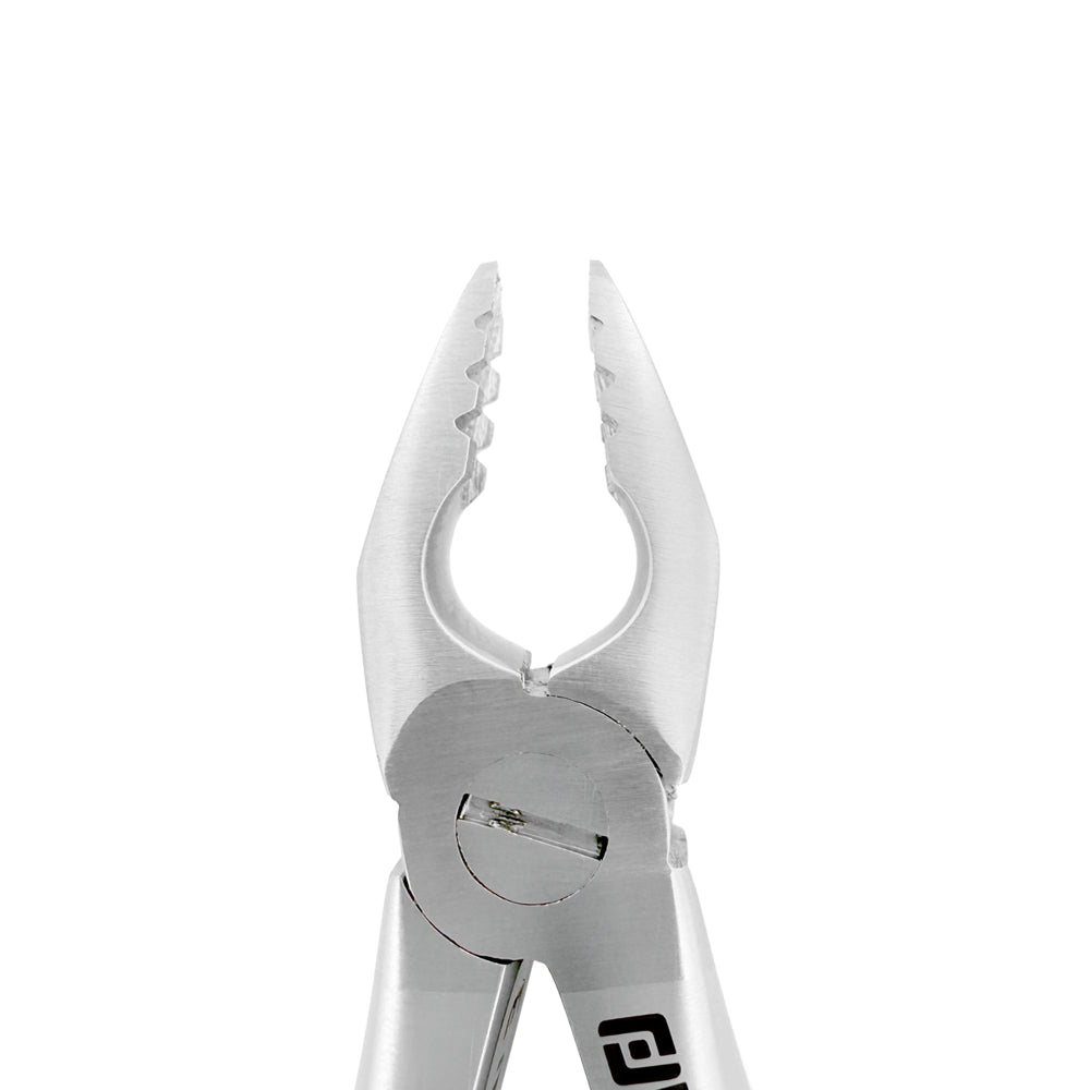Side profile of Power Atraumatic Extraction Forceps #150 F1P for upper premolar extractions with compact handle