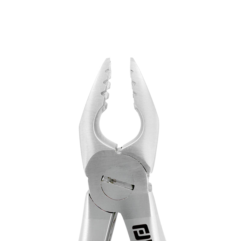 Side profile of Power Atraumatic Extraction Forceps #150 F1P for upper premolar extractions with compact handle