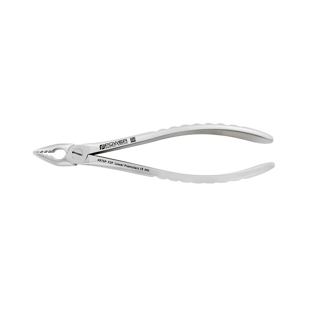 Side profile of Power Atraumatic Extraction Forceps #151 F2P for lower premolar extractions with compact handle