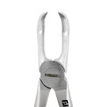 Front close-up of Universal F7CP lower molar atraumatic extraction forceps showing modified cowhorn beak profile